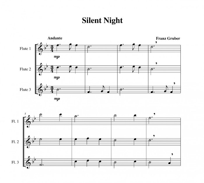 silent night in a sheet music