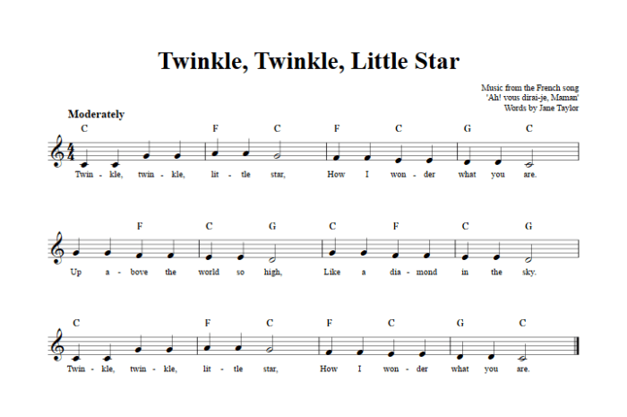 sheet music for twinkle twinkle little star
